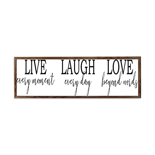 Wooden Framed Sign Wall Art Live Every Moment Laugh Every Day Love Beyong Words white-C12 15x50cm (6x20 Inch)