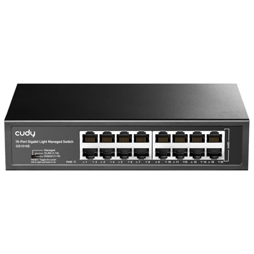 Cudy GS1016E - Interruptor Gigabit gestionado inteligente de 16 puertos Plug & Play, metal resistente con puertos blindados QoS, VLAN, IGMP LAG, caja de acero para montaje en rack