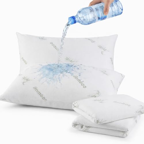 4 Pack Bamboo Waterproof Pillow Protectors Anti Dust Mite Bed Bug Anti Allergy Soft Non Noisy Feather Proof with Zipped Closure Hypoallergenic Breathable (50x75cm)