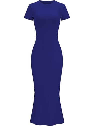 Image of Womens Summer Short Sleeve Square Neck Elegant Casual Lounge Bodycon Slim Maxi Evening Party Long Dress