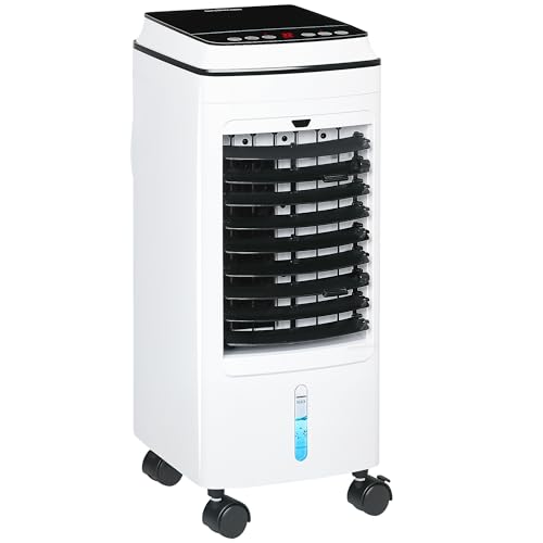 HOMCOM Climatizador Evaporativo 3 en 1 Aire Acondicionado Portátil 75W con 3 Velocidades Temporizador hasta 8H Depósito de 4 L Oscilación de 60º Mando a Distancia Blanco
