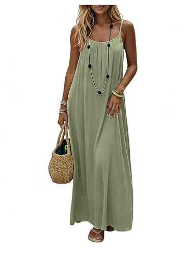 Image of SHENHE Women's Open Back Spaghetti Strap Beach Maxi Dress Loose Flowy Vacation Sundress