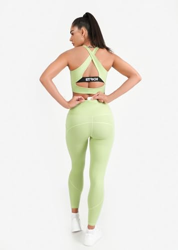 Image of STRCH Nylon High Waist No-Roll Leggings for Women- Secure fit, Leggings for Gym, Yoga, Running, Super Stretch, Sweat-Wicking, Lightweight, Breathable, Wrinkle Free, No-roll Waist Band.
