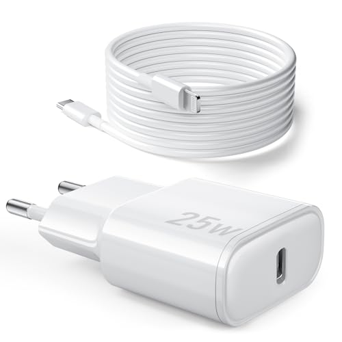 25W Chargeur Rapide pour iPhone, PD 3.0 Prise USB C avec 1M Cable Lightning for iPhone 14/14Pro/13/13 Mini/13 Pro/13Pro Max/12/12Pro/12 Pro Max/11/11 Pro/11 Pro Max/iPad...