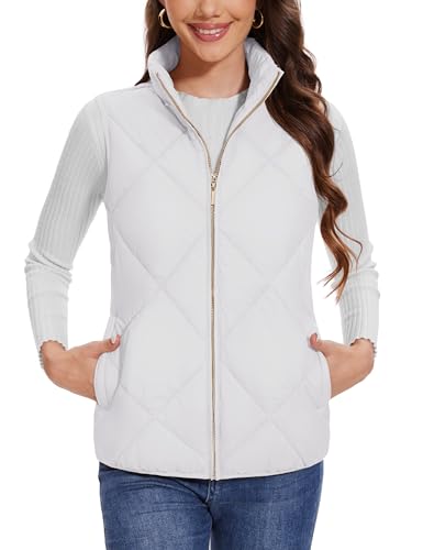 YUCOLEN Women's Quilted Vest Stand Collar Lightweight Zip Padded Gilet Sleeveless Jackets Coats Outerwear with Pockets