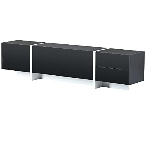 Merax Contemporary Rectangle Design TV Stand for Television Up to 80", Unique Style Console Table, Modern Storage Cabinet with High Gloss UV Surface for Living Room, Black