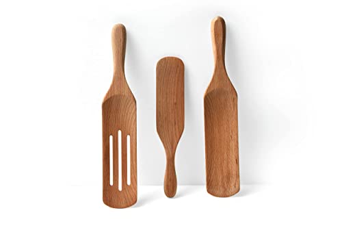 GRACE'S Spurtle Wooden Kitchen Utensil Set, Spatula Cooking Spoons and Tools for Nonstick Cookware