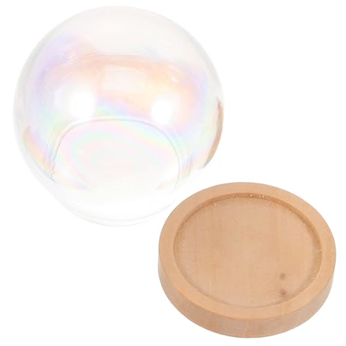 TOYANDONA Glass Dome with Wood Base Pearlescent Bubble Ball Glass Cover for Diy Crafts Display and Preserved Flower Decoration