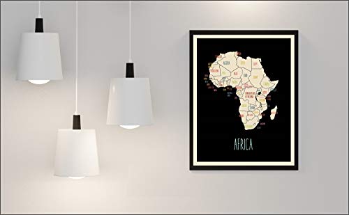 Africa Wall Map Poster (11" X 14") Black And Off White - Detailed Map Of Africa With All African Countries - Modern Africa Travel Map Wall Decor For Home, Bedroom, Classroom Or Office #TOP1