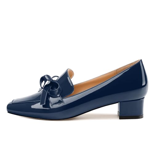 Image of Womens Loafer with Heel, Comfortable Chunky Heels for Women, Loafers Shoes with Bowknot Womens Bunion Dress Shoes