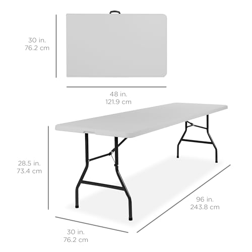 Image of Best Choice Products 8ft Plastic Folding Table, Indoor Outdoor Heavy Duty Portable w /Handle, Lock for Picnic, Party, Pong, Camping - Light Gray