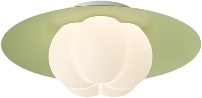 Modern Green Metal Ceiling Lights, LED 3-Color Dimming Round Flush Mount Ceiling Lamp, with Pumpkin Shape Glass Shade Ceiling Lights, Lighting Fixture for Bedroom, Hallway, Office