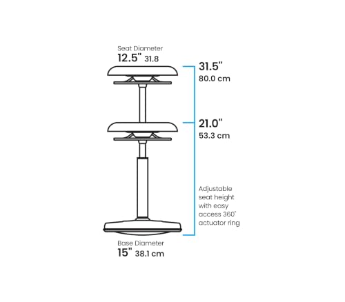 Image of Kore Teen /College Hi-Rise Adjustable Wobble Chair, 21-31.5in Tall, Black | Active seating for home, dorm, and classroom supports focus and posture; adjusts 21-31.5in; anti-tip base; Made in USA