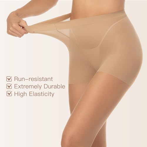 Yilanmy Run Resistant Control Top Pantyhose 15D High Waist Sheer Tights With Reinforced Toes3