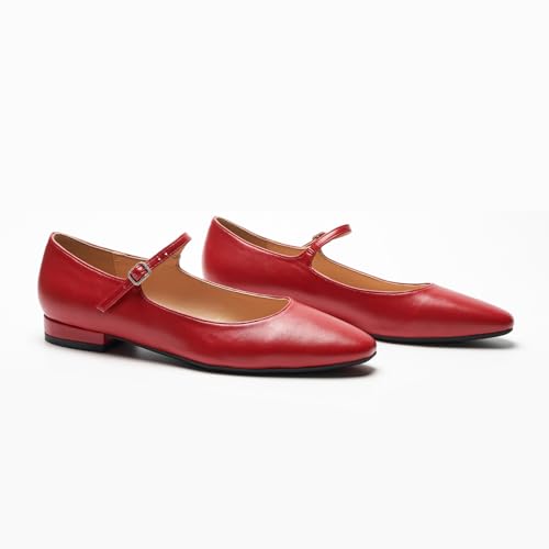 Image of C.Paravano Mary Jane Flats | Ballet Flats | Work Shoes Women | Shoes for Women Dressy Casual(Size 6,c-Red)