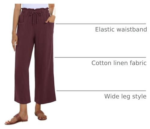 Image of siliteelon Wide Leg Linen Pants for Women Summer Capri Palazzo Flowy Pants Casual Loose High Waist Trousers with Pockets