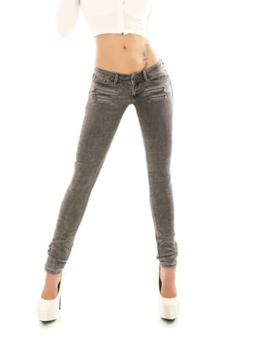 Noir Triple XXX Women's Skinny Low Waist Jeans Slim Stretch Denim Pants Sizes UK 4-12 (6, Grey)