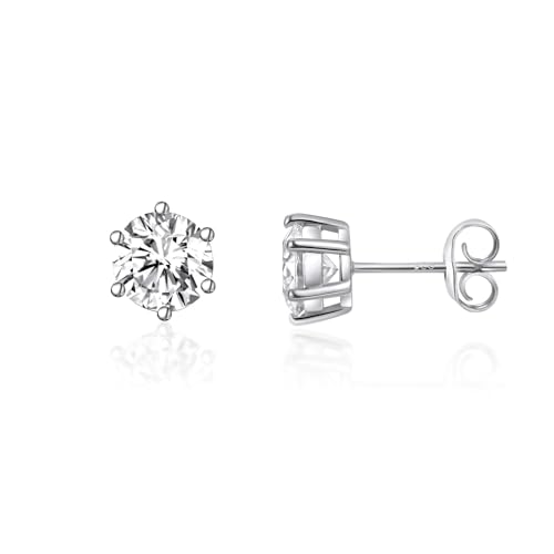 MDFUN Synthetic Moissanite Stud Earrings Set 925 Sterling Silver 6 Prong Round Synthetic Moissanite Stud Earring Moissanite 3-8mm