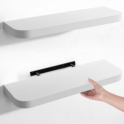 Gronda Étagères Murales Blanches pour Mur, Lot de 2, Design Moderne avec Bords Courbés, Grandes...