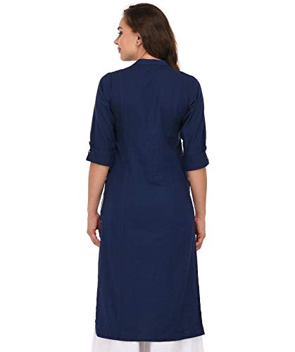 Image of Pistaa's Women's Cotton Relaxed Fit Straight Solid Kurta With Two Patch Pockets