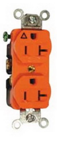 Hubbell Wiring Systems IG5352 SpikeShield Heavy Duty Specification Grade Straight Blade Isolated Ground Receptacle, 125V, 20A, 1 HP, 2-Pole, 3-Wire, Orange