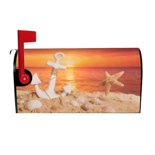 Image of Sea Beach Sunset Nautical Anchor Mailbox Cover Magnetic Summer Shells Starfish Waterproof Mailbox Wraps Post Letter Box Decor 21x18 in
