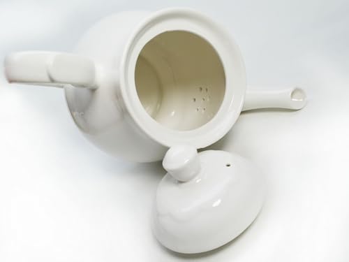 Image of White Porcelain Teapot, Large Chinese Lotus Tea Pot Coffee Tea Water Pot Vintage Ceramic Gooseneck Kettle (59oz)