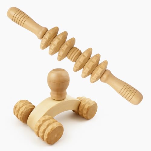 Kit 2 Peças Massageador de Madeira Manual para Fisioterapia Relax...