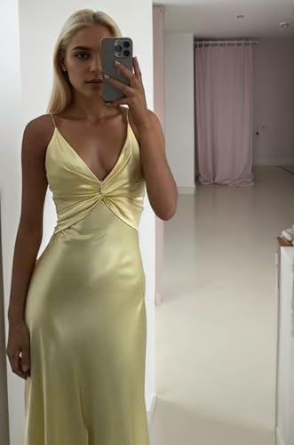 VGZ Satin Spaghetti Straps Prom Dresses with Slit V Neck Long Ruched Bridesmaid Dress for Women4