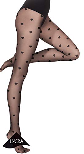 Image of Gatta HEART TIGHTS | Womens Sheer Black Patterned Pantyhose Stockings | FUNNY 08 Made in Europe)