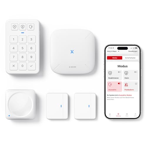 X Sense Sistema de Alarma Wi Fi para el hogar, Kit de Seguridad Inteligente con App Que Incluye la estación Base, sensores para Puertas y Ventanas, sensores de Movimiento, Teclado de Control, AS05