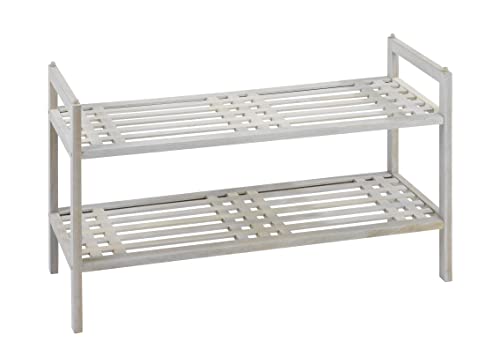 WENKO Étagère à chaussures bois, Norway rangement chaussures bois à 2 niveaux, bois naturel blanc, 69 x 40,5 x 27 cm