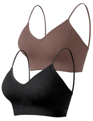 Image of ZENUTA 2Pack Padded Bralettes for Women, V-Neck Seamless Wireless Pull-On Bras with Removable Pads, Low-Impact