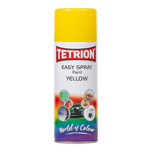 Tetrion Easy Spray Paint Yellow 400ml - All-Purpose Acrylic Spray for Wood Metal Plastic Ceramic & More for Indoor & Outdoor Use Smooth Durable Finish 13.5 Oz