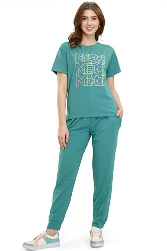 Image of ZEYO - Women's Cotton Typography Printed Night Suit Set of Top & Pajama Set