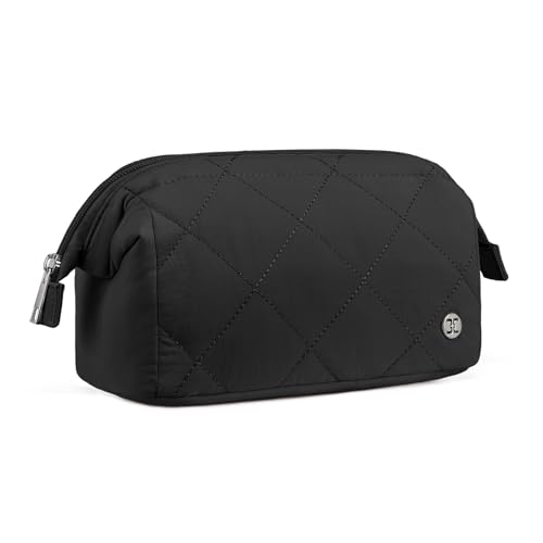 Telena Puffer Makeup Bags for Women, Nylon Puffy Padded Make Up Bags for Women Makeup Organizer Case, Wide-open Makeup Pouch Travel Essentials