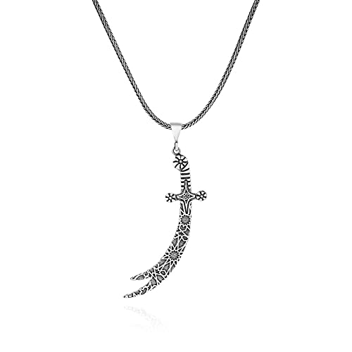 Collar con colgante de plata de ley 925 con espada para hombre, regalo elegante, accesorio sorpresa (longitud de la cadena 55 cm), Chain Length 55 CM, Plata de ley Cover