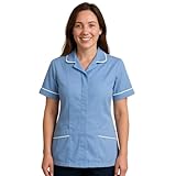 shelikes Womens Hospital Uniform Ladies Healthcare Zip Fastening Collared Nurse Tunic Top Medical Uniform Salon Vet Healthcare Maid Dress Sky Blue