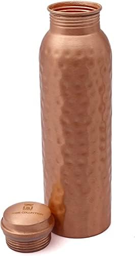 KHC 100% Pure Copper Water Bottle Handcrafted | 34 Oz 1 Litter Copper Water Vessel - Drink More Water Bottle in many Patterns– Large -Leak Proof - Smooth Finish (Hammered Matt Copper Bottle)