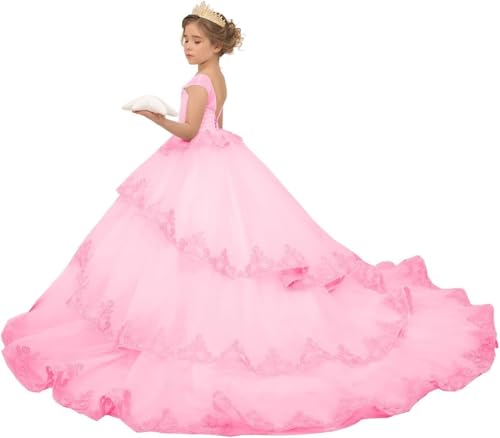 Girls Flower Girl Dress for Wedding Tulle Formal Pageant Dress Kids Lace Appliques Party Ball Gowns Communion Dress
