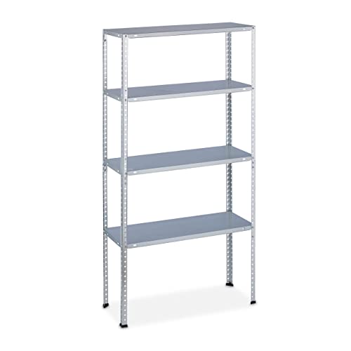 Relaxdays Schwerlastregal, Traglast: 200 kg, 4 Ebenen, HxBxT: 150 x 75 x 30 cm, Keller & Garage, Stahl, verzinkt, Silber