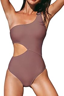 CUPSHE Women's One Piece Swimsuit One Shoulder Cut Out Ribbed Swimwear Bathing Suits Coffee M