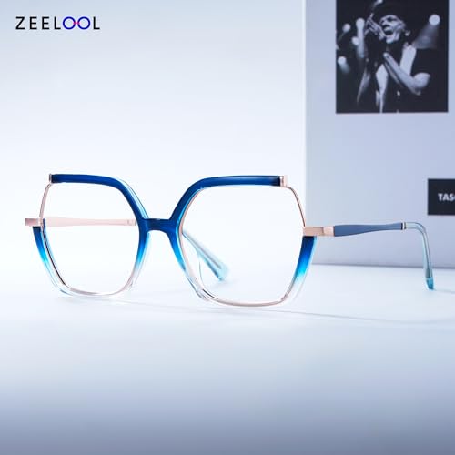 Image of Zeelool Oversized Blue Light Glasses for Woman Chic Blue Square Eyeglasses Lightweight Computer Eyewear Glasses Anti Eyestrain Alexia JGX883711-03B