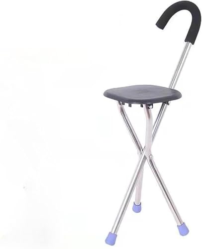 折りたたみ式ステッキチェア 椅子になる歩行補助三脚杖 高齢者適用 軽量コンパクト 携帯便利 ゴルフ観戦/行釣り/敬老の日/旅行/行列/運動会 (ブラック)