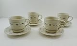 Longaberger Pottery Woven Traditions Set of 4 Blue Cups and Saucers