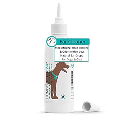 Hundepflege24 - Dog Ear Cleaner 250ml – Stops Itching, Head Shaking & Odors within Days - Natural Ear Drops for Dogs & Cats with Chamomile + Aloe Vera - Ear Care & Ear Cleaning
