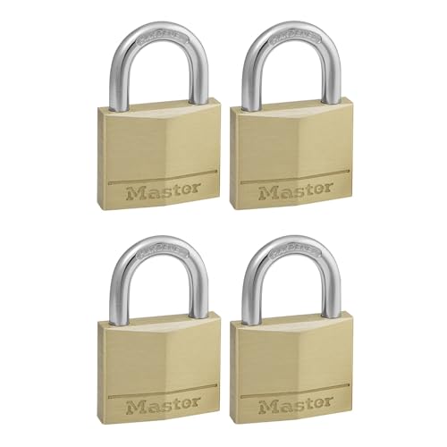 Master Lock 150EURQNOP Lot de 4 Cadenas à Clé en Laiton, Doré, 6,8 x 5 x 1,4 cm