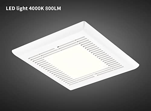 Tech Drive Bathroom Fan With Light 110 Cfm, 1.2Sone No Attic Access Needed Installation,Very Quiet Bath Ventilation And Exhaust Fan With Led Light 4000K 800Lm, 4Inch Duct,White Plastic Grille #TOP2