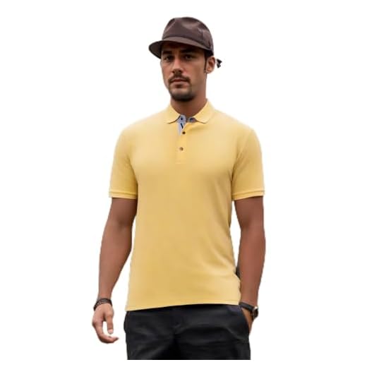 Camisetas masculinas Henley manga curta casual slim fit botões Henley camisetas leves para homens, Amarelo, M