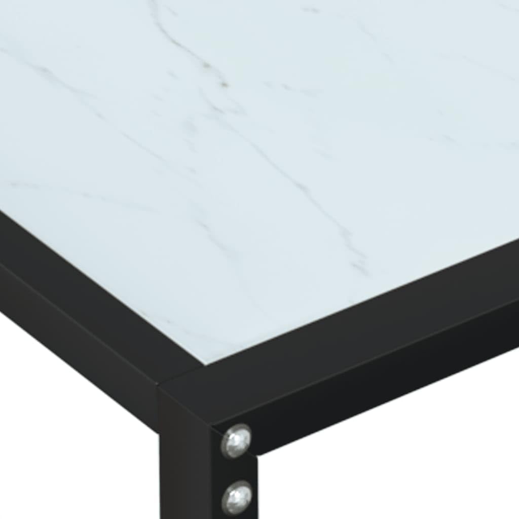 Konsolentisch Weiß Marmor-Optik 160x35x75,5 cm aus gehärtetem Glas und pulverbeschichtetem Stahl, Stabiler Beistelltisch mit reichlich Ablagefläche, pflegeleicht mit feuchtem Tuch